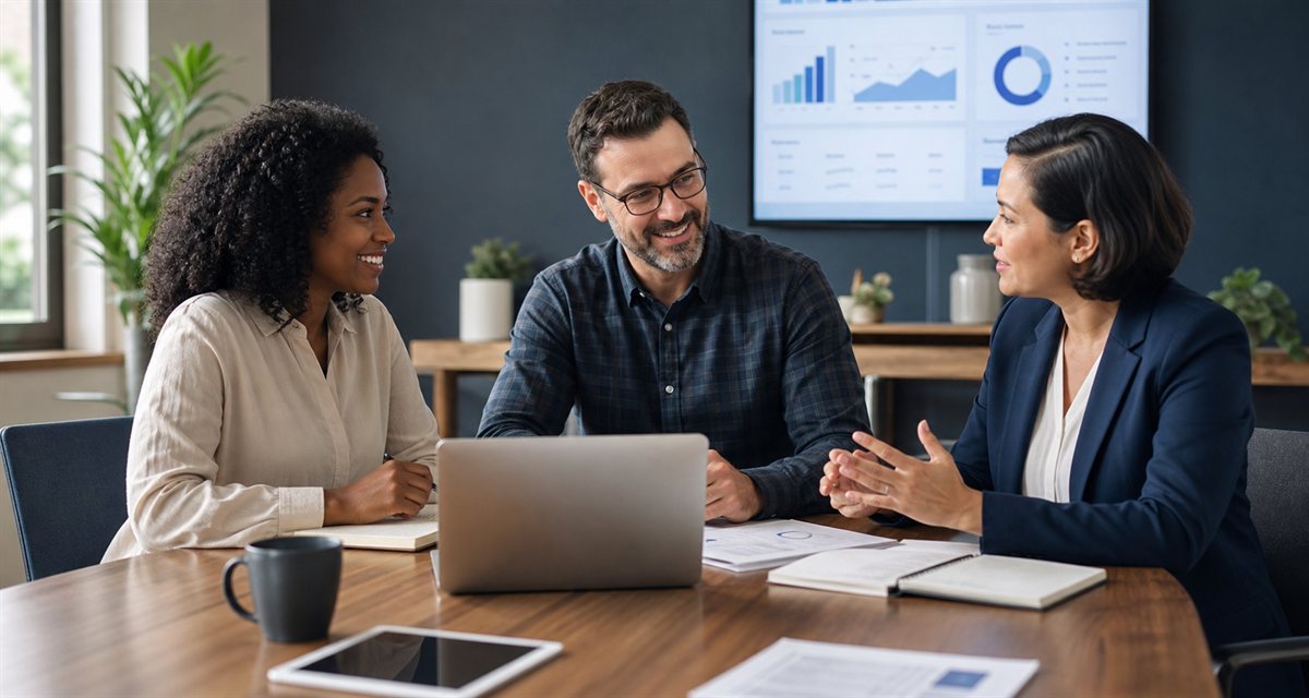 Small-business founders collaborating with an accountant