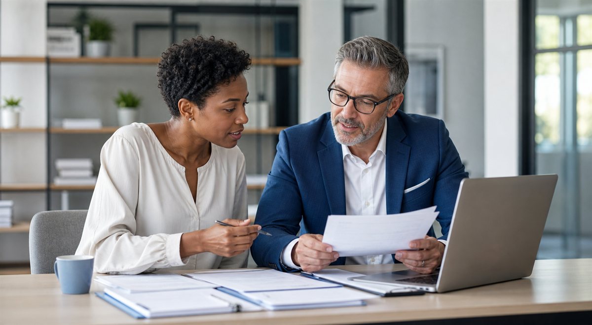 U.S. small-business owner meeting with a tax professional