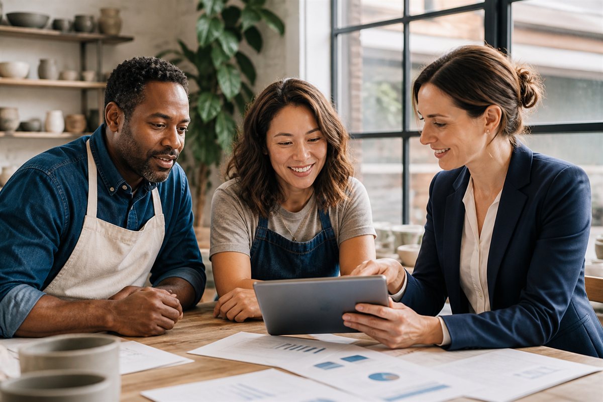 Business owners reviewing financial results with an accountant
